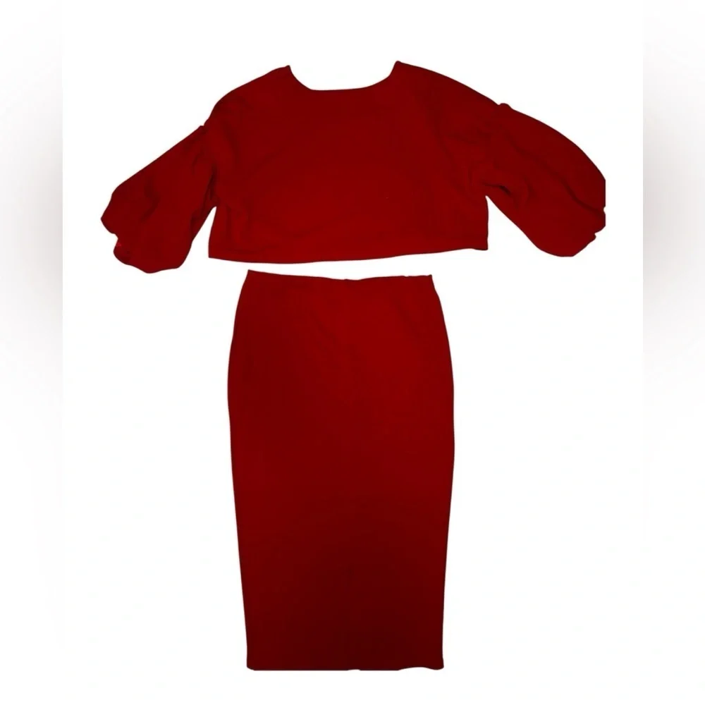 Puff Ball sleeve top & Midi skirt set